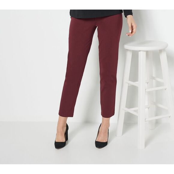 Susan Graver Women's Petite Pants PM Weekend Premium Stretch Slim Red A454586 - Picture 1 of 4